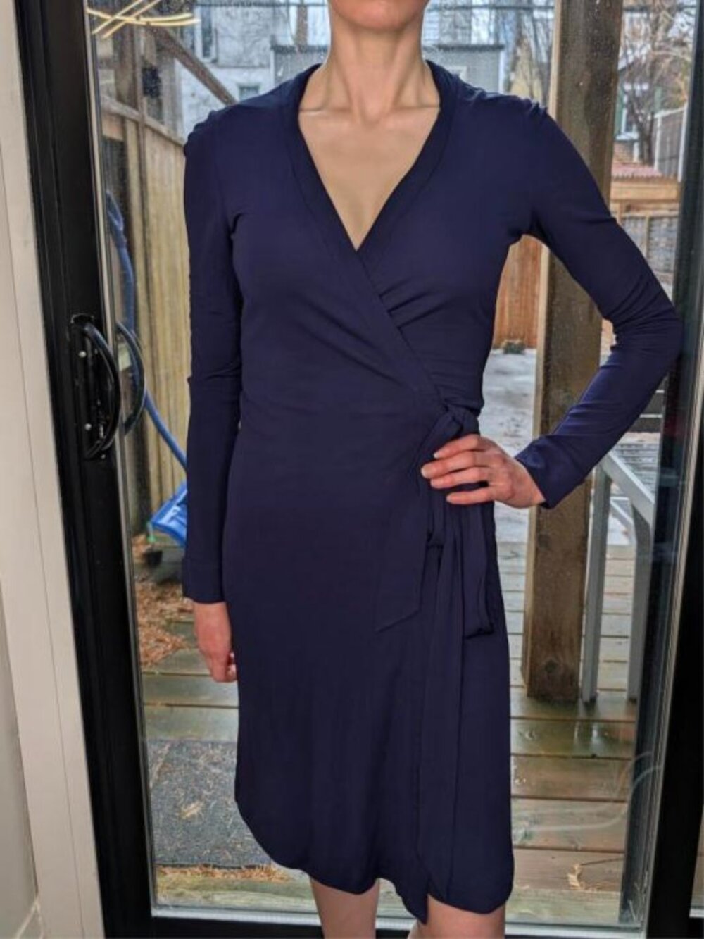 Diane von Furstenberg Navy Long-Sleeve True Wrap Dress 0